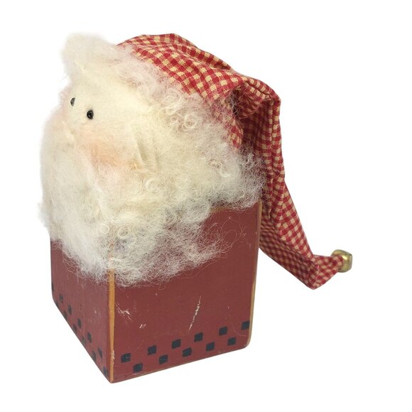 Wood Block Shelf Sitter SANTA Doll, Unique Artisan Hand Crafted Holiday Decor - Picture 3 of 4